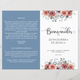 Programme de Quinceanera Florale Espagnol, Bleu et