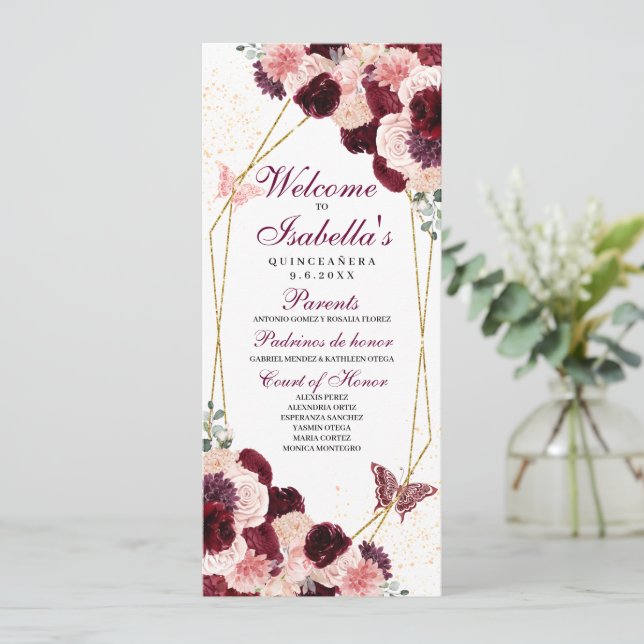 Programme de Quinceanera florale rose de Bourgogne (Debout devant)