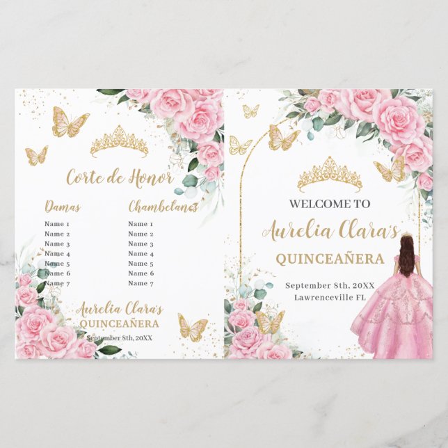 Programme de Quinceanera Florale Rose Ordre des év (Devant)