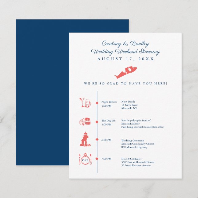 Programme de réception de mariage à Montauk NY (Devant / Derrière)