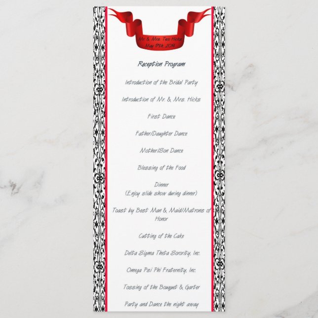 Programme de réception de mariage en damassé (Devant)