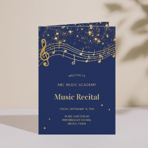 Programme de récital de musique bleu or élégant