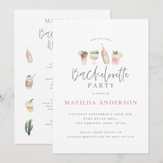 Programme de week-end de bachelorette avec boisson (Devant / Derrière)