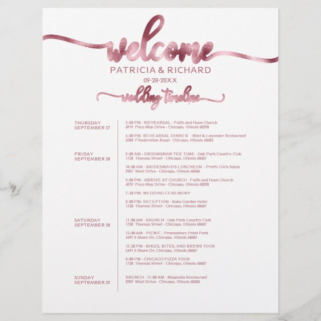 Programme de week-end de mariage chic sur 4 jours (Devant)