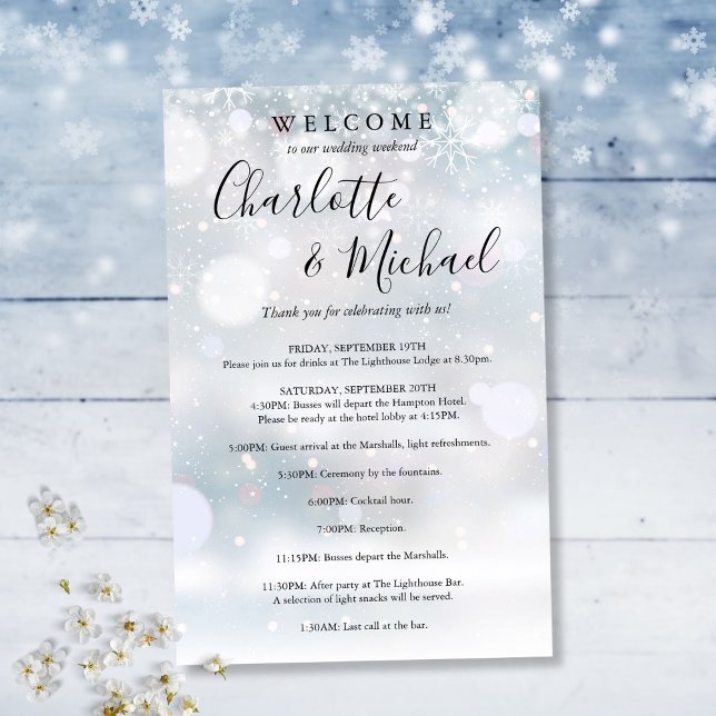 Programme de week-end de mariage invité flocons de (Winter Snowflakes Guest Wedding Weekend Program)