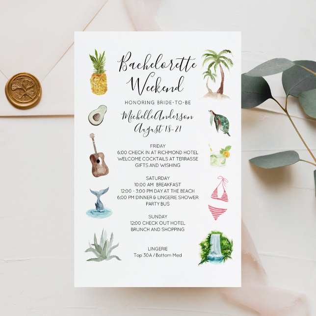 Programme de week-end d'enterrement de vie de jeun (Watercolor Beach Bachelorette Weekend Itinerary)