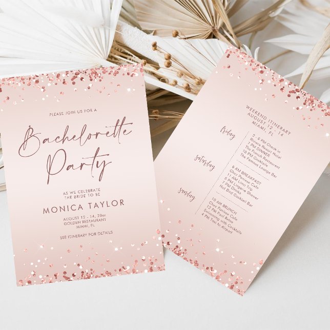 Programme de week-end d'enterrement de vie de jeun (Rose Gold Bachelorette Weekend Itinerary Schedule Invitation)