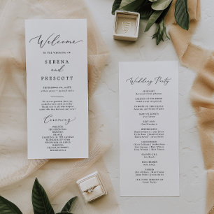 Programme Delicate Black Calligraphy Wedding Party Program