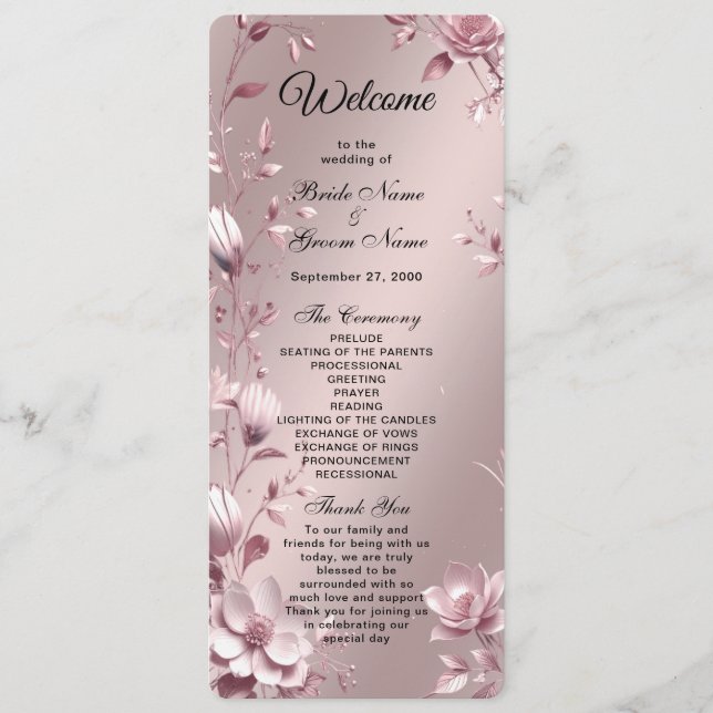 Programme Delicate Pink Floral Frame Wedding  Program (Devant)