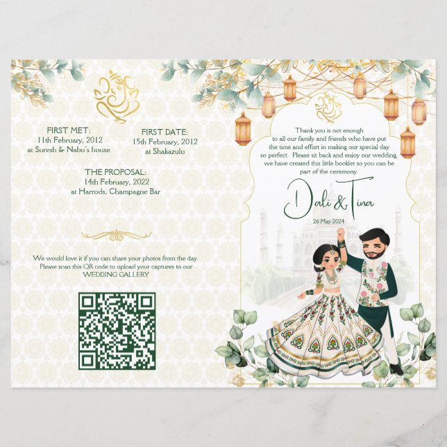 Programme des rituels mariages hindous en or vert (Devant)