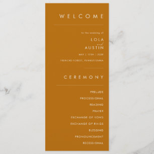 Programme Désert simple   Burnt Orange Wedding Program