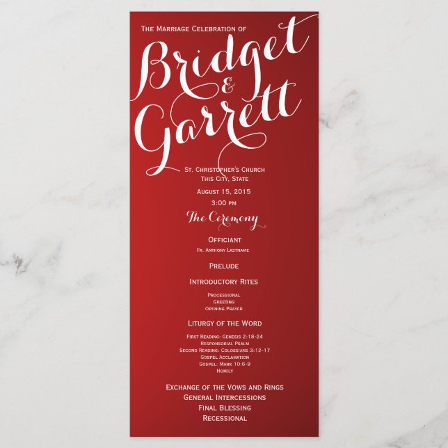 Programme Designer Text Red Wedding Program (Devant)