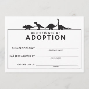 Programme DInosaur Adoption Certificate Birthday Activité