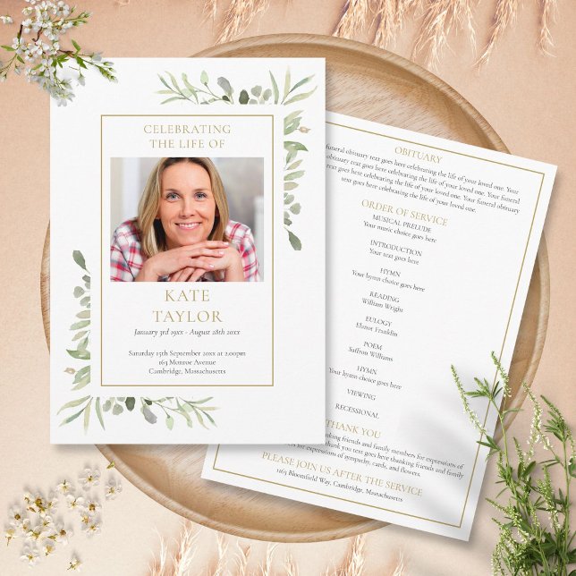 Programme d'Ordre de service commémoratif des funé (Greenery Funeral Memorial Order Of Service Program)