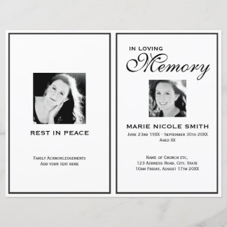 Programme d'ordre de service funéraire noir et bla