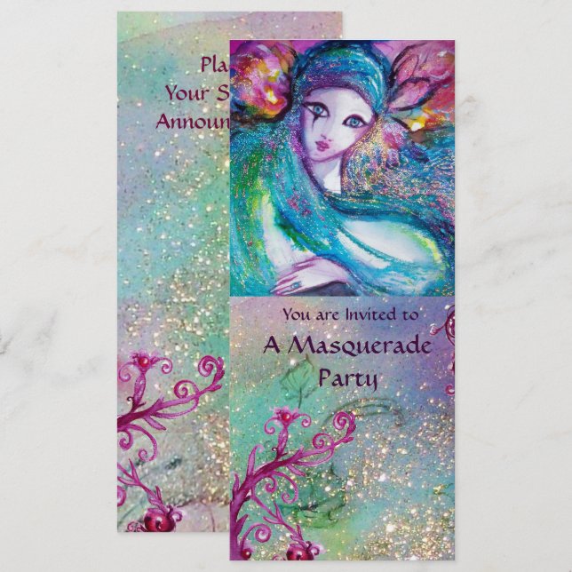 PROGRAMME DU BAL MASQUÉ ÉLÉGANT LADY BLUE MASK (Devant / Derrière)