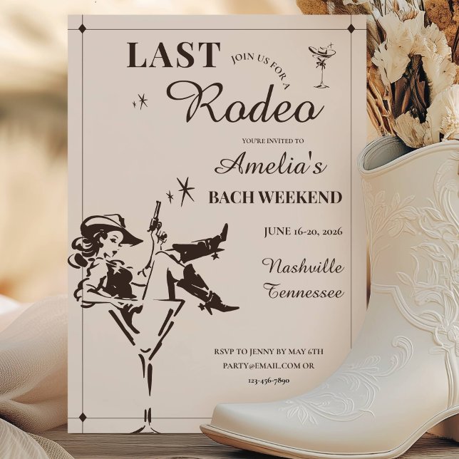 Programme du week-end de célibataire pour le derni (Last Rodeo Bachelorette Weekend Itinerary Invitation)