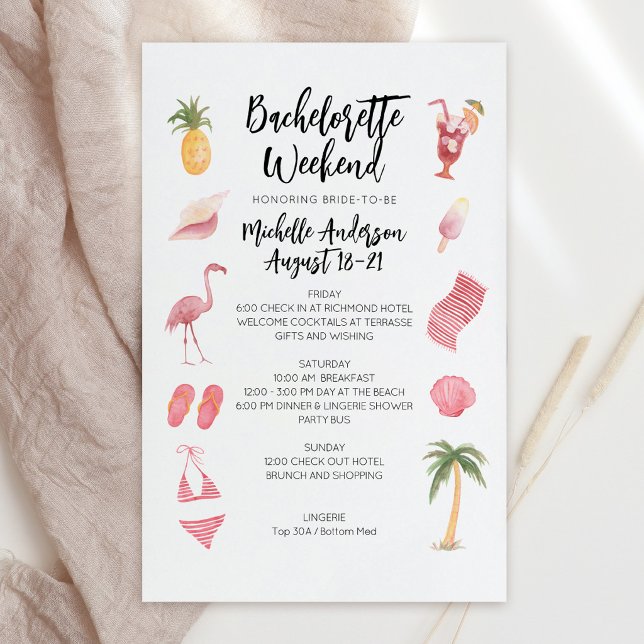 Programme du week-end de l'enterrement de vie de j (Watercolor Beach Bachelorette Weekend Itinerary Invite)