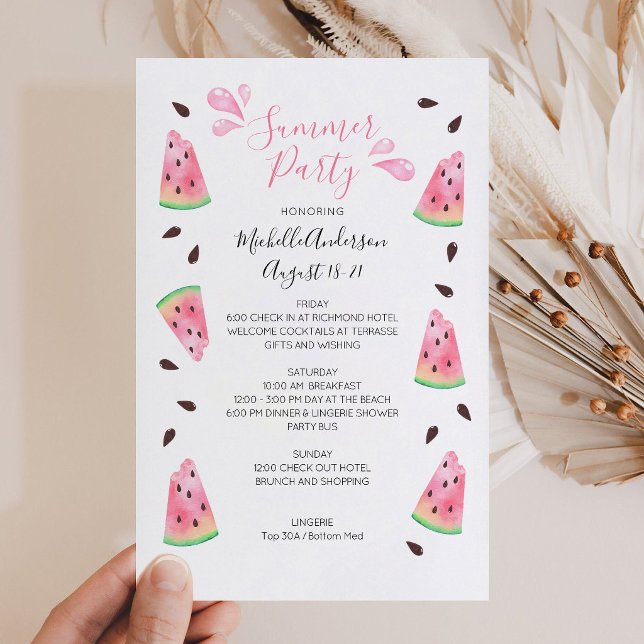 Programme du week-end de l'enterrement de vie de j (Watermelon Summer Bachelorette Weekend Itinerary invitation)
