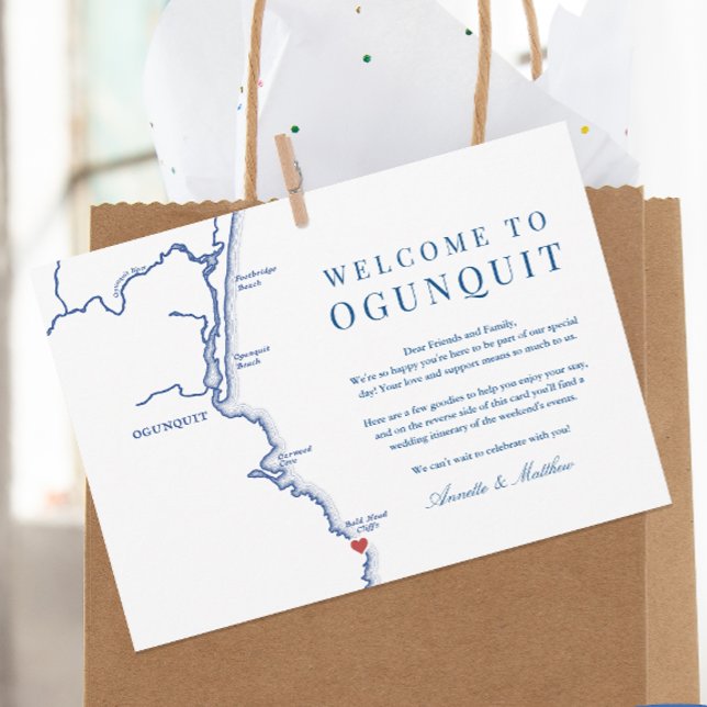 Programme du week-end de mariage à Ogunquit Cliff  (Welcome to Ogunquit Cliff House Wedding Weekend Itinerary and Welcome Letter Card by Coastal Map)