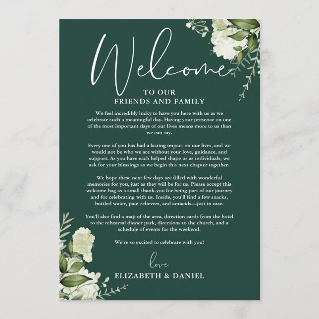 Programme du week-end de mariage floral vert émera (Devant)