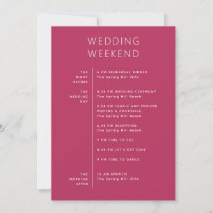 Programme du week-end de mariage rose framboise +