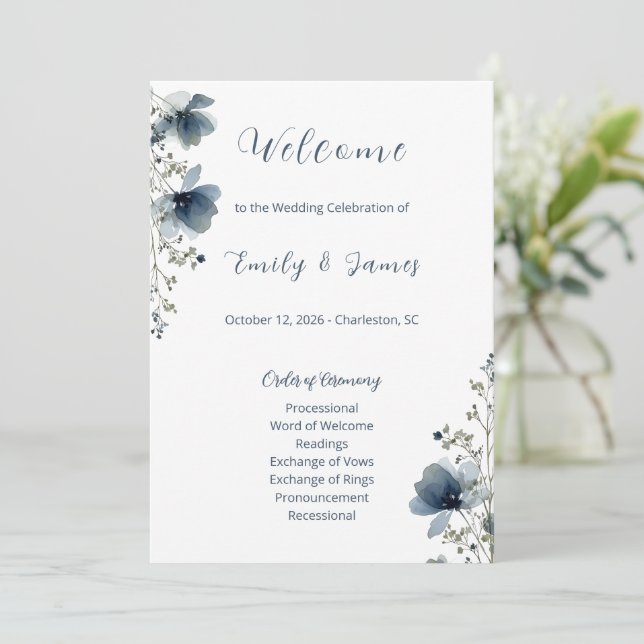 Programme Dusty Blue Botanical Wedding (Debout devant)