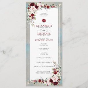 Programme Dusty Blue Bourgogne Blush Floral Wedding Programm
