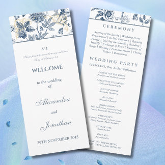 Programme Dusty Blue Chinoiserie Christian Wedding Program