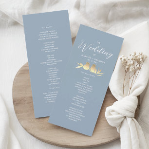 Programme Dusty Blue Gold Lovebirds Mariage