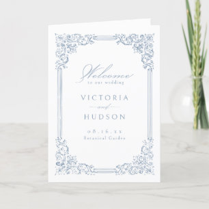 Programme Dusty Blue Vintage Frame Elegant Script Mariage