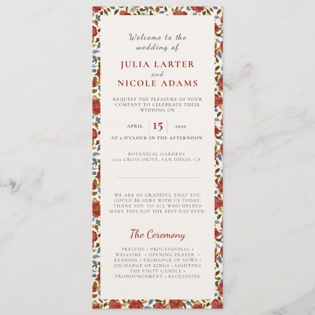 Programme Dusty Elegant Golden Red Rose Mariage (Devant)