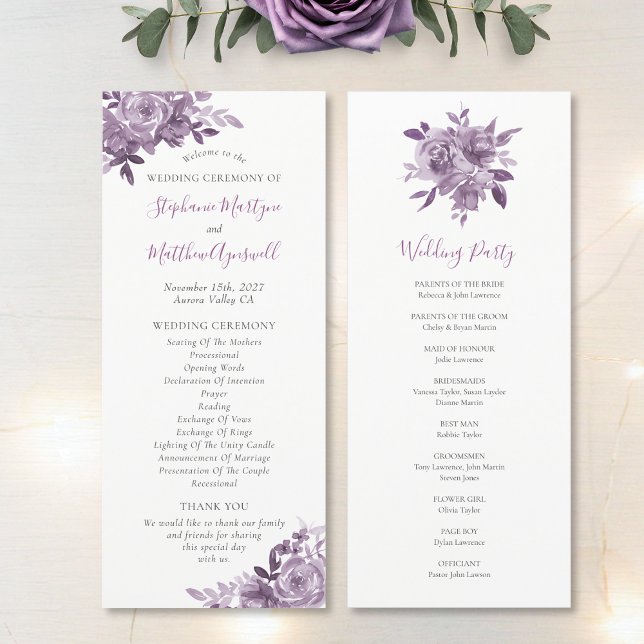 Programme Dusty Mauve Floral Rose Mariage d'aquarelle (Créateur téléchargé)