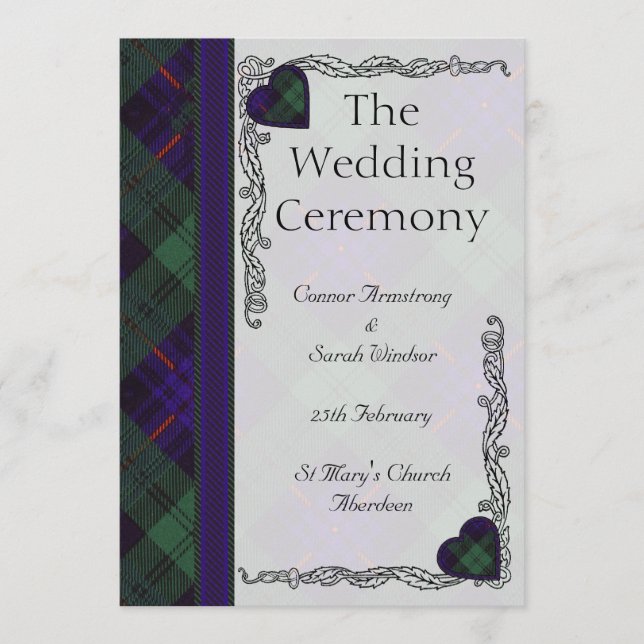 Programme écossais de mariage Tartan - Armstrong (Devant)