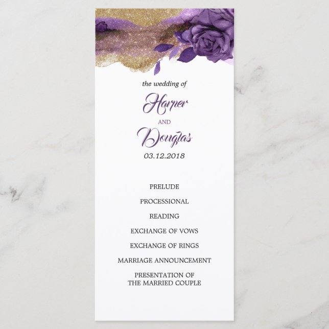 Programme Éggplant Purple et Gold Parties scintillant Progra (Devant)