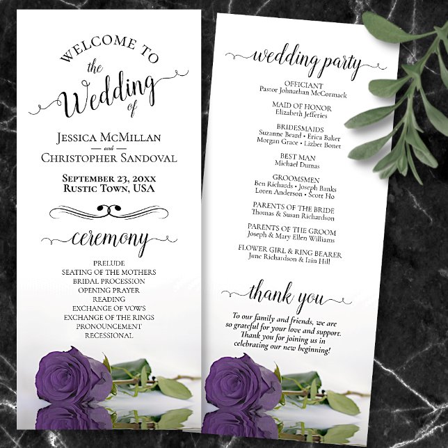 Programme Élégant Améthyste violet Rose Mariage romantique (Front and Back)