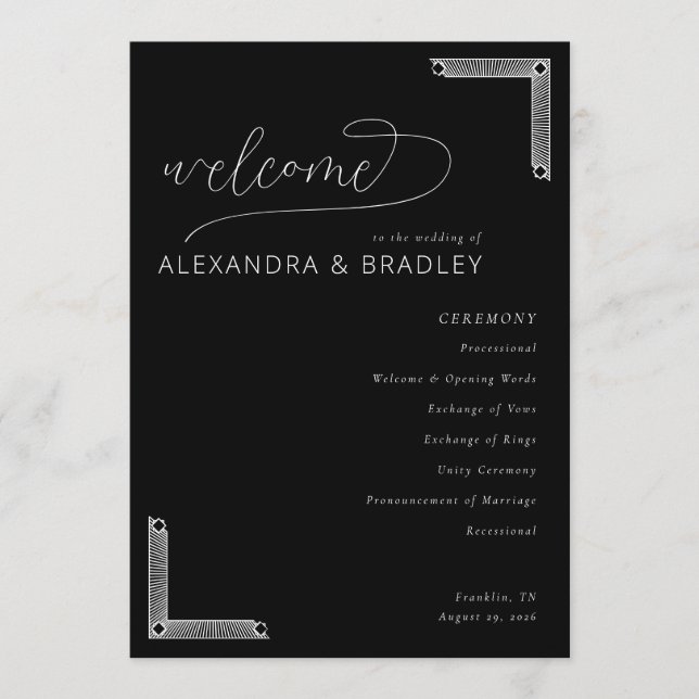 Programme Elegant Black Wedding Ceremony Program (Devant)