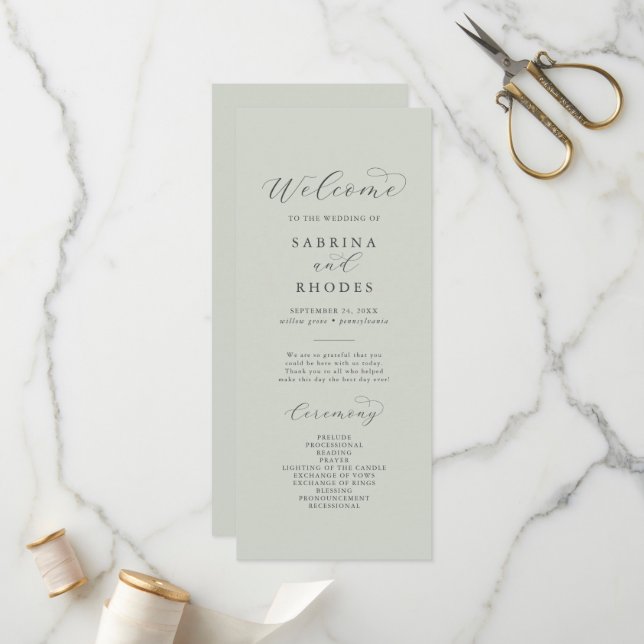 Programme Elégant blanc coordonnées Floral Sage Mint Mariage (Devant/Arrière en situation)