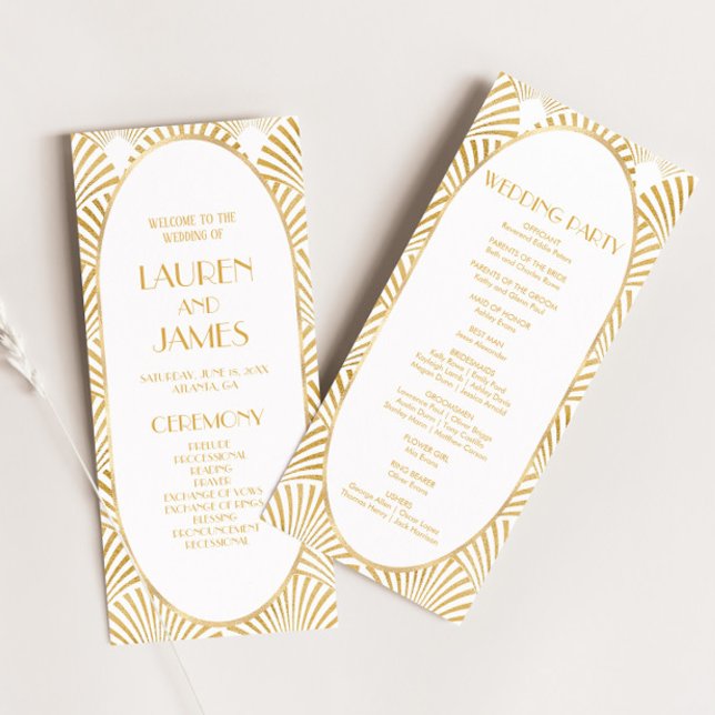 Programme Elégant Blanc Or Géométrique Mariage Art Déco (Créateur téléchargé)