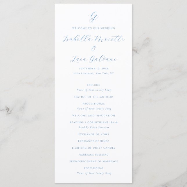 Programme Elegant Blue and White Coastal Chic Wedding (Devant)