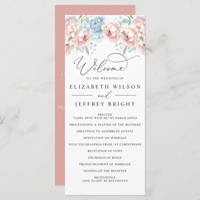 Programme Elégant Boho été printemps Blush Floral Mariage (Devant / Derrière)