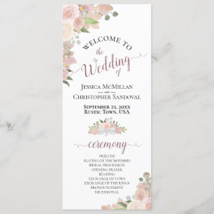 Programme Élégant Boho rose pâle Aquarelle Mariage floral