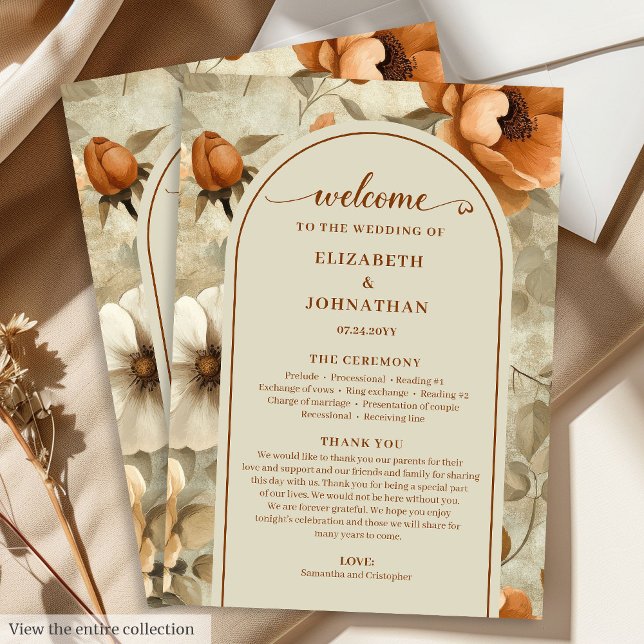 Programme Elegant Boho Terracotta Ivory Sage Floral Wedding  (Elegant Boho Terracotta Ivory Sage Floral Wedding Program

)