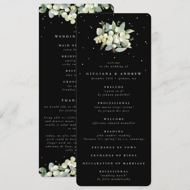 Programme Élégant Bouquet de Mariage Black Snowberry + Eucal (Devant / Derrière)