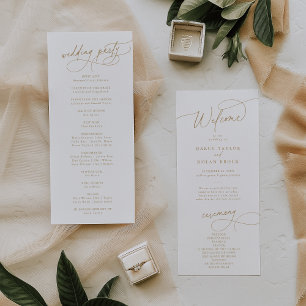 Programme Élégant Charme Plat Blanc et Gold Wedding Programm