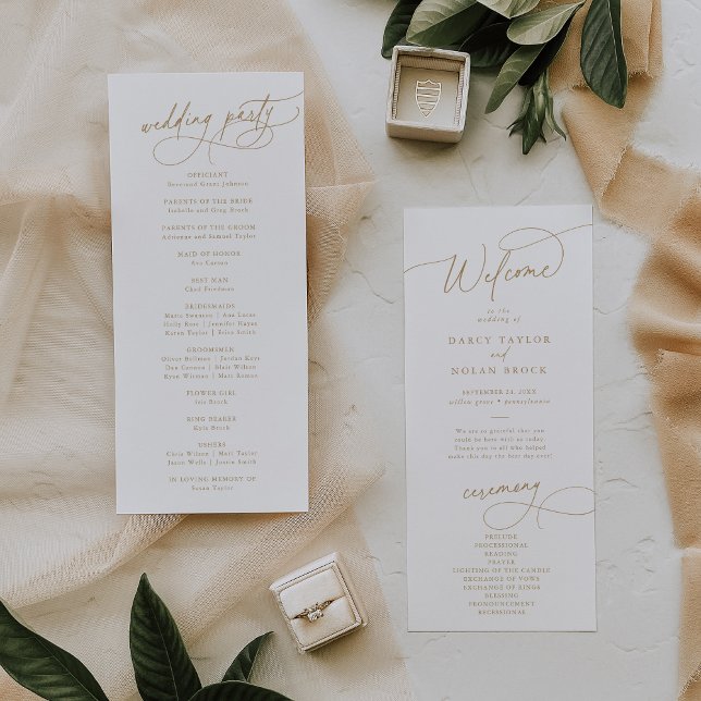 Programme Élégant Charme Plat Blanc et Gold Wedding Programm (Elegant Charm Flat White and Gold Wedding Program)