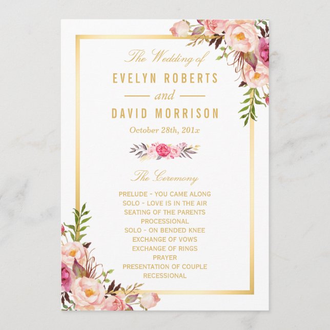 Programme Élégant Chic Floral do-it-yourself Mariage Program (Devant)