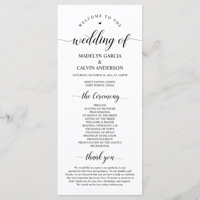 Programme Elegant Classy, Écriture noire, Cérémonie Mariage (Devant)