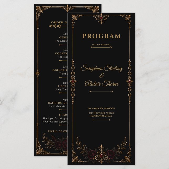 Programme Elegant Dark Gothic Wedding Program (Devant / Derrière)