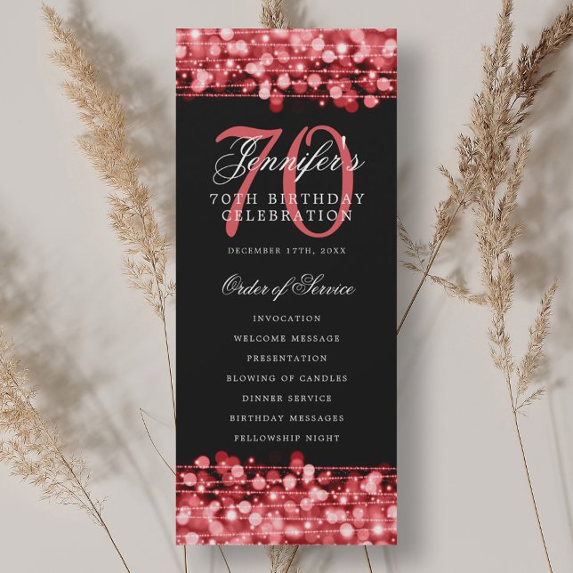 Programme élégant de fête d'anniversaire 70 ans Ro (Elegant 70th Birthday Party Program Ruby Red )